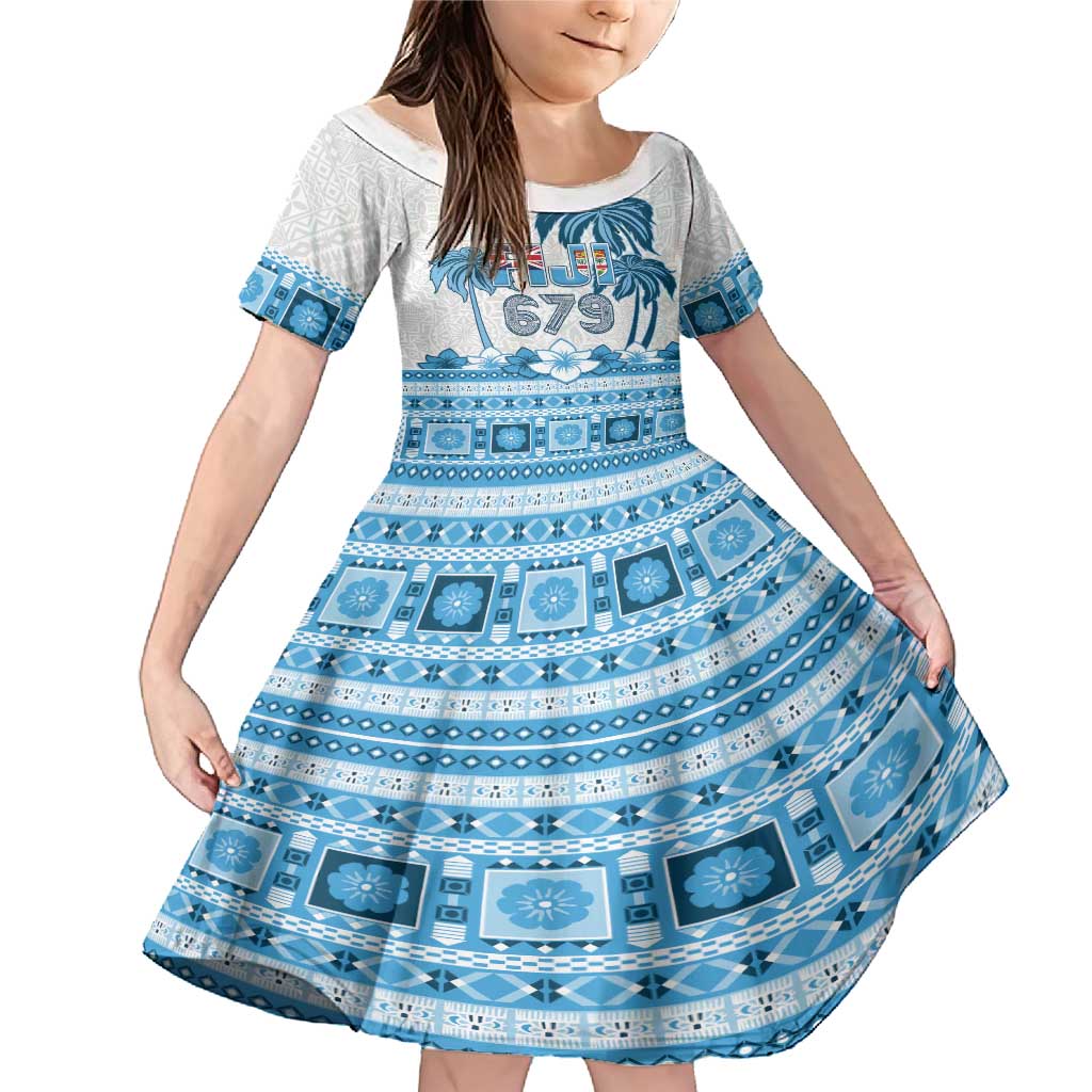 Fiji 679 Constitution Day Family Matching Mermaid Dress and Hawaiian Shirt Fijian Tapa Pattern LT05 Daughter's Dress Blue - Polynesian Pride