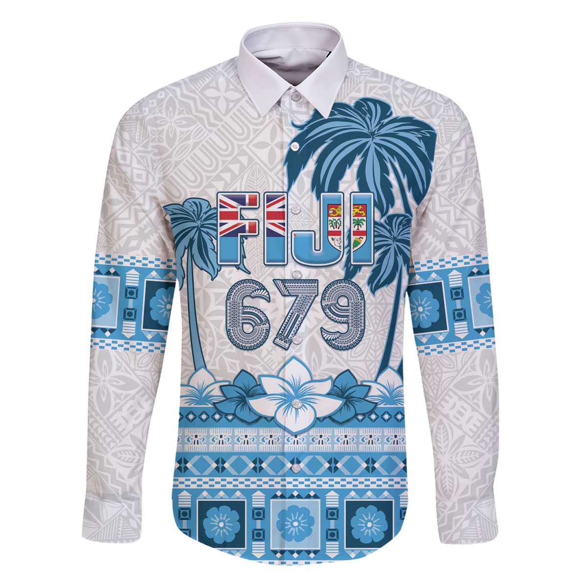 Fiji 679 Constitution Day Family Matching Off The Shoulder Long Sleeve Dress and Hawaiian Shirt Fijian Tapa Pattern LT05 Dad's Shirt - Long Sleeve Blue - Polynesian Pride