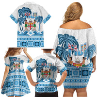 Fiji 679 Constitution Day Family Matching Off Shoulder Short Dress and Hawaiian Shirt Fijian Tapa Pattern LT05 - Polynesian Pride
