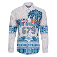 Fiji 679 Constitution Day Family Matching Puletasi and Hawaiian Shirt Fijian Tapa Pattern LT05 Dad's Shirt - Long Sleeve Blue - Polynesian Pride