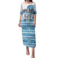 Fiji 679 Constitution Day Family Matching Puletasi and Hawaiian Shirt Fijian Tapa Pattern LT05 Mom's Dress Blue - Polynesian Pride