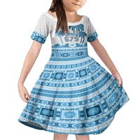 Fiji 679 Constitution Day Family Matching Summer Maxi Dress and Hawaiian Shirt Fijian Tapa Pattern LT05 Daughter's Dress Blue - Polynesian Pride