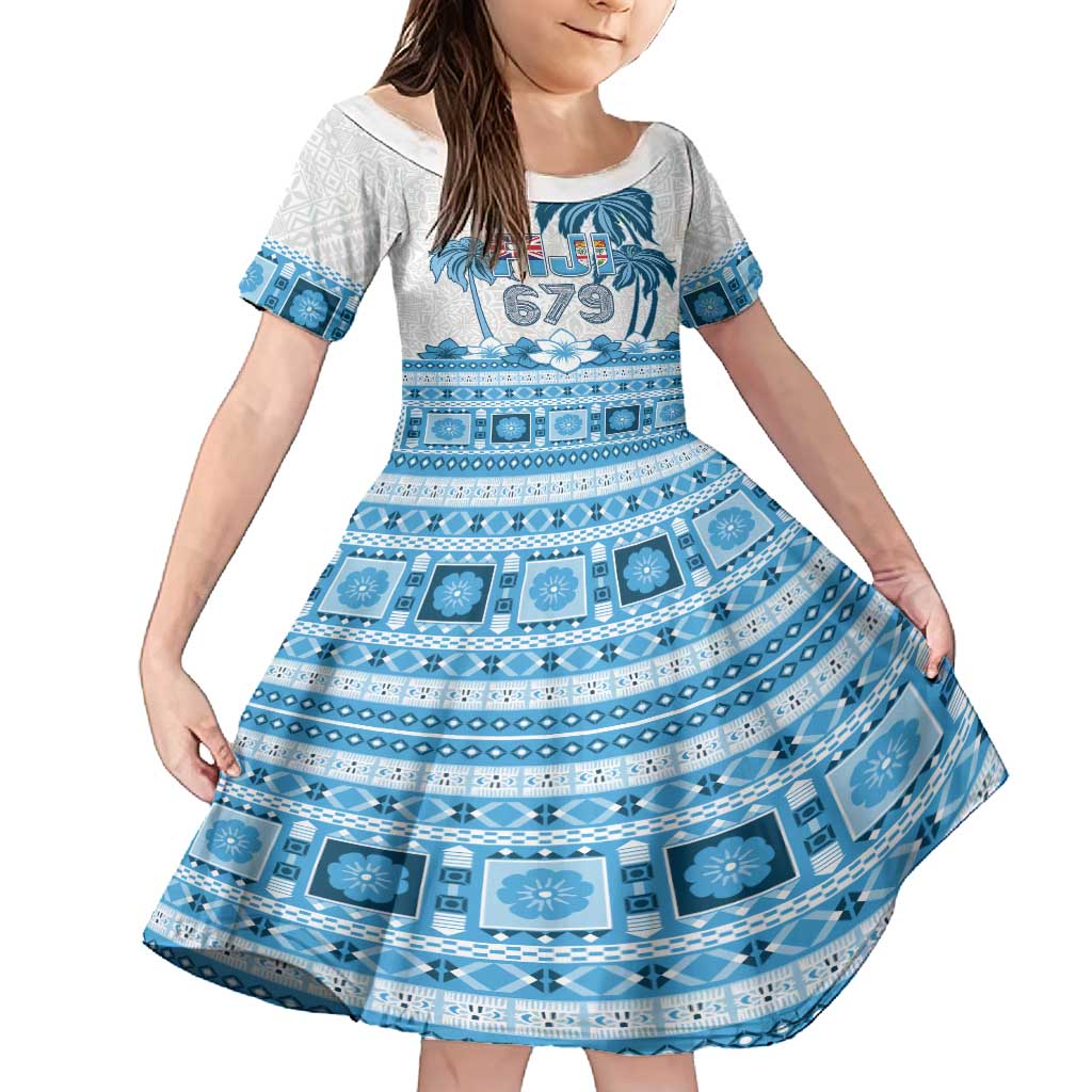 Fiji 679 Constitution Day Family Matching Tank Maxi Dress and Hawaiian Shirt Fijian Tapa Pattern LT05 Daughter's Dress Blue - Polynesian Pride