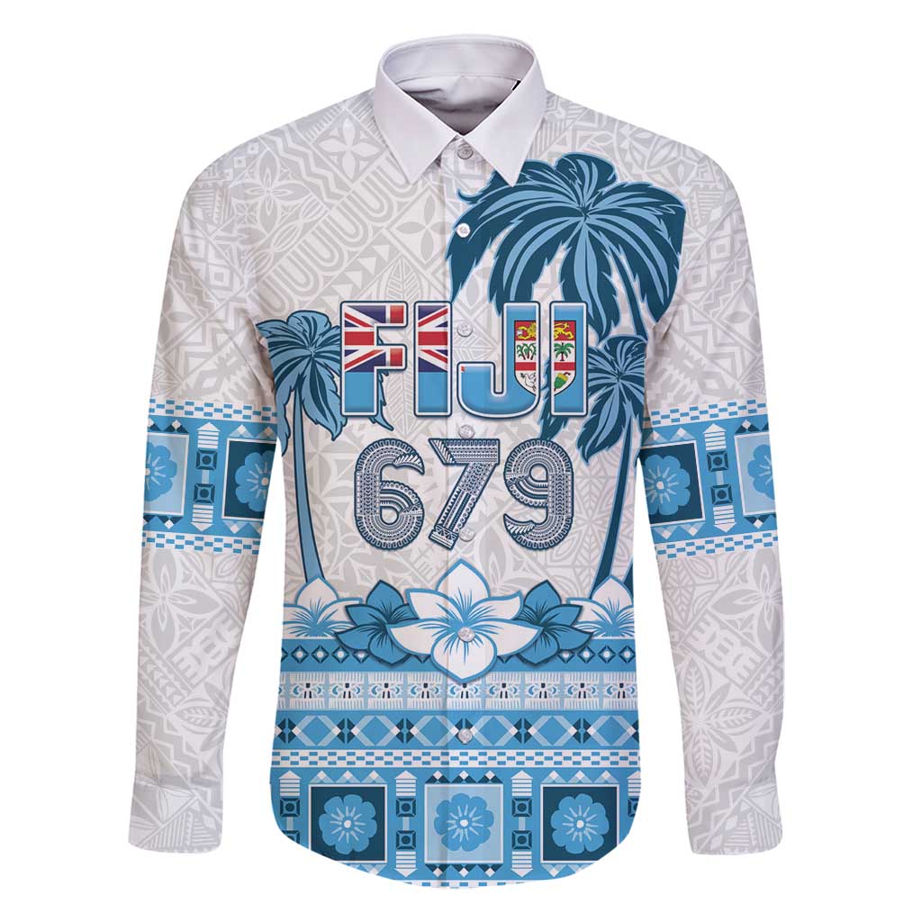 Fiji 679 Constitution Day Family Matching Tank Maxi Dress and Hawaiian Shirt Fijian Tapa Pattern LT05 Dad's Shirt - Long Sleeve Blue - Polynesian Pride