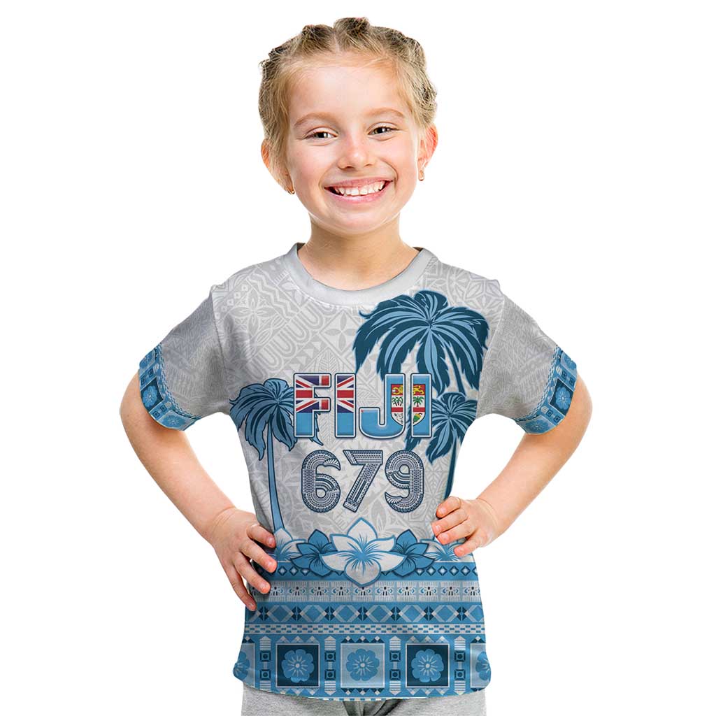 Fiji 679 Constitution Day Kid T Shirt Fijian Tapa Pattern LT05 Blue - Polynesian Pride