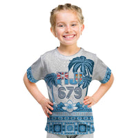Fiji 679 Constitution Day Kid T Shirt Fijian Tapa Pattern LT05 Blue - Polynesian Pride