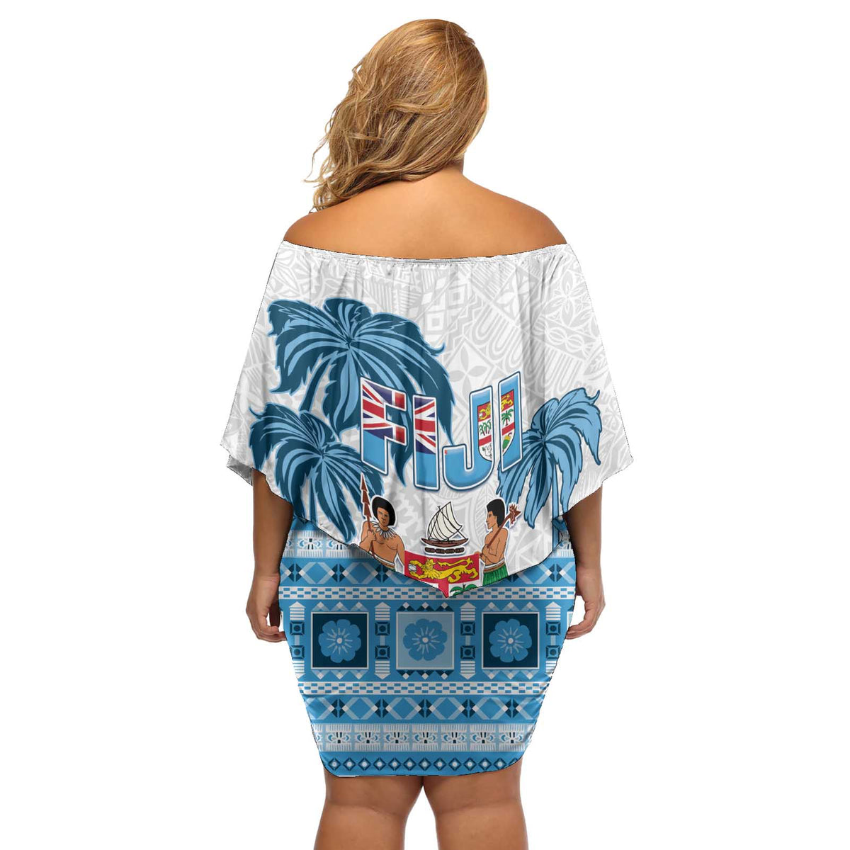Fiji 679 Constitution Day Off Shoulder Short Dress Fijian Tapa Pattern LT05 - Polynesian Pride