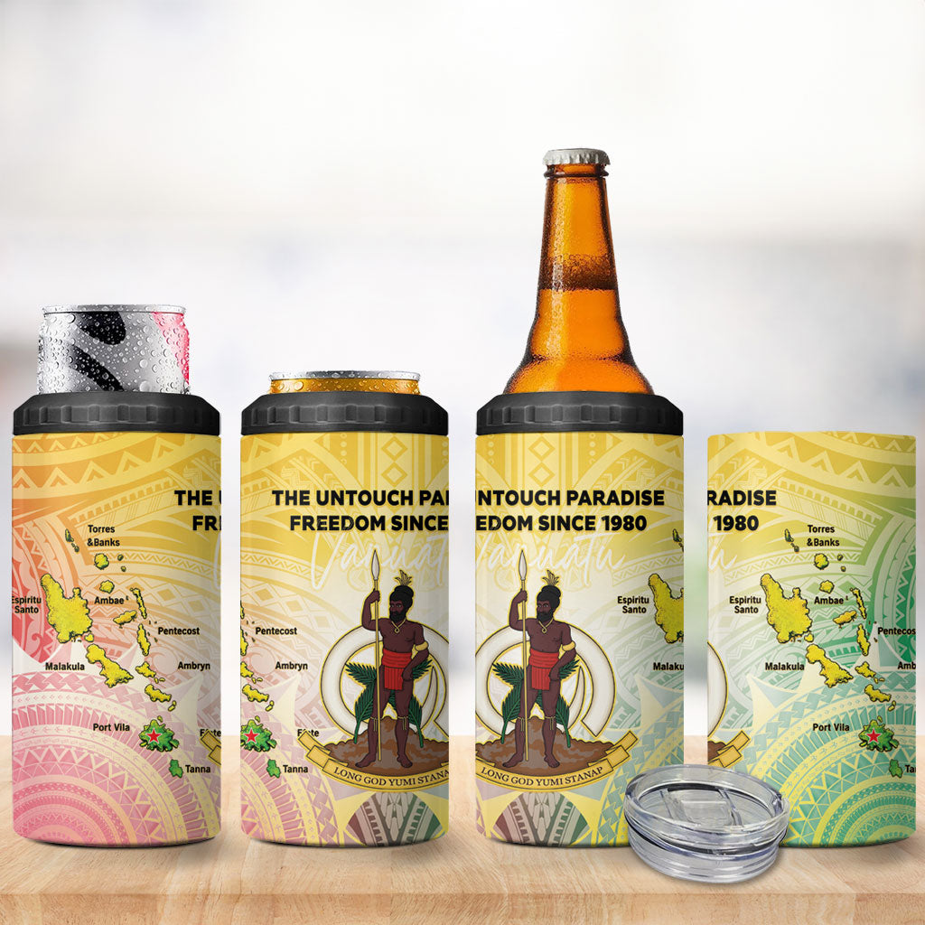 Vanuatu Independence Day 4 in 1 Can Cooler Tumbler The Untouched Paradise LT05 - Polynesian Pride