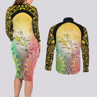 Vanuatu Independence Day Couples Matching Long Sleeve Bodycon Dress and Long Sleeve Button Shirt The Untouched Paradise LT05 - Polynesian Pride