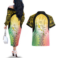 Vanuatu Independence Day Couples Matching Off The Shoulder Long Sleeve Dress and Hawaiian Shirt The Untouched Paradise