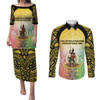 Vanuatu Independence Day Couples Matching Puletasi and Long Sleeve Button Shirt The Untouched Paradise LT05 Colorful - Polynesian Pride