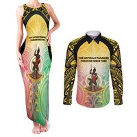 Vanuatu Independence Day Couples Matching Tank Maxi Dress and Long Sleeve Button Shirt The Untouched Paradise LT05 Colorful - Polynesian Pride