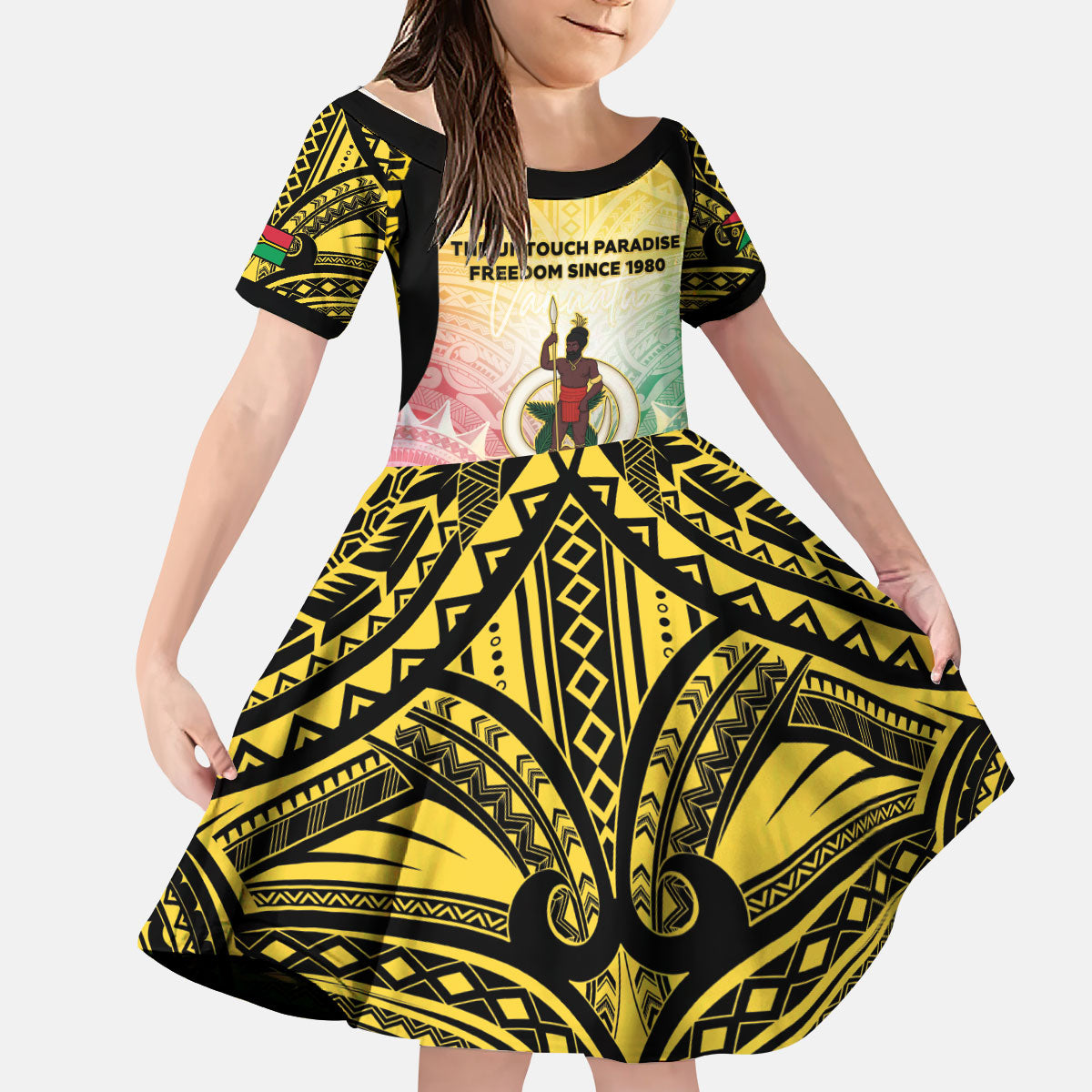 Vanuatu Independence Day Kid Short Sleeve Dress The Untouched Paradise LT05 KID Colorful - Polynesian Pride