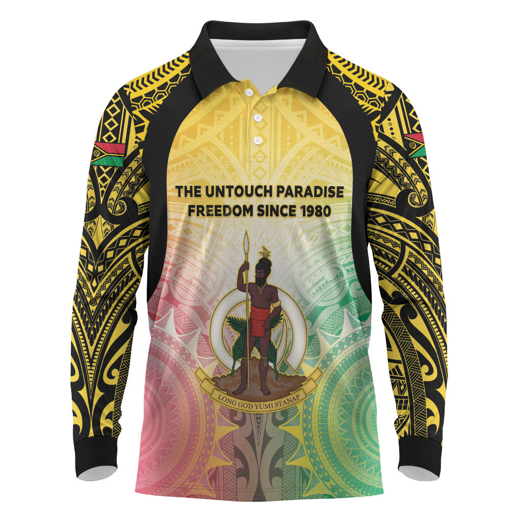 Vanuatu Independence Day Long Sleeve Polo Shirt The Untouched Paradise LT05 Colorful - Polynesian Pride