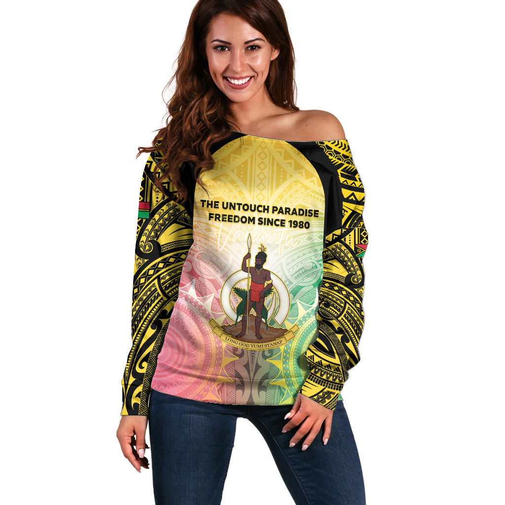 Vanuatu Independence Day Off Shoulder Sweater The Untouched Paradise LT05 Women Colorful - Polynesian Pride