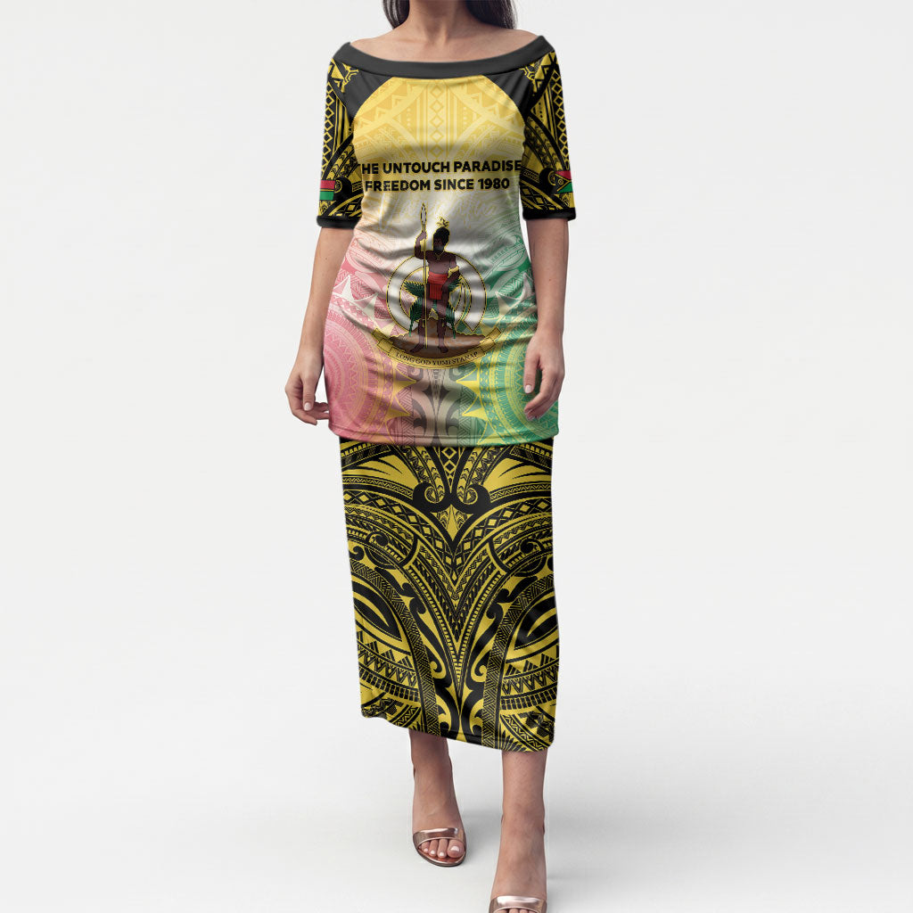 Vanuatu Independence Day Puletasi The Untouched Paradise LT05 Long Dress Colorful - Polynesian Pride