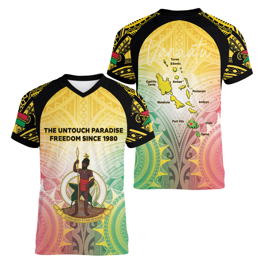Vanuatu Independence Day Women V-Neck T-Shirt The Untouched Paradise LT05 - Polynesian Pride
