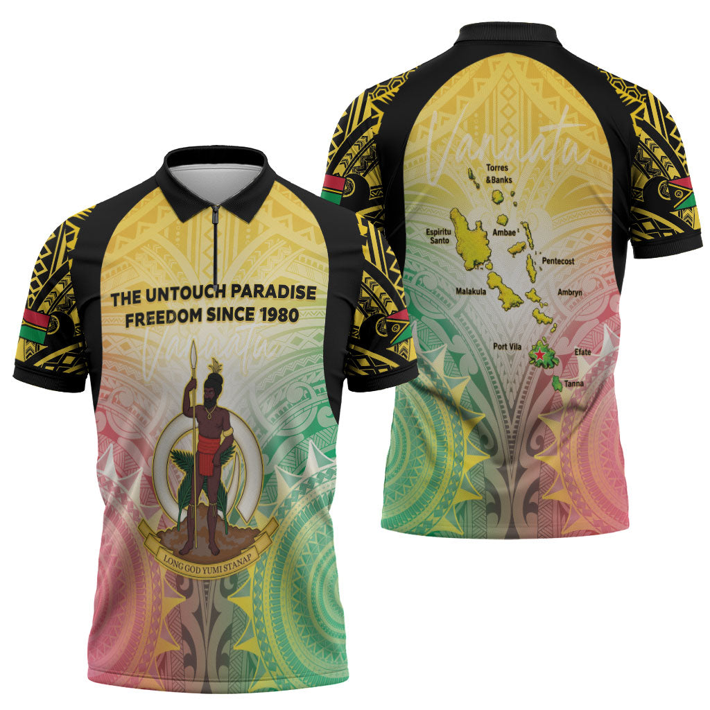 Vanuatu Independence Day Zipper Polo Shirt The Untouched Paradise LT05 - Polynesian Pride