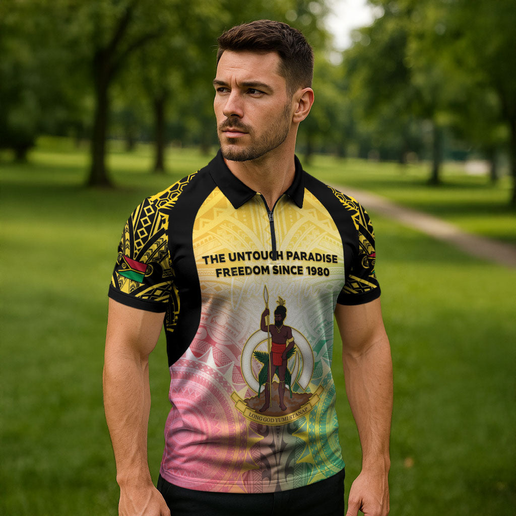 Vanuatu Independence Day Zipper Polo Shirt The Untouched Paradise LT05 - Polynesian Pride