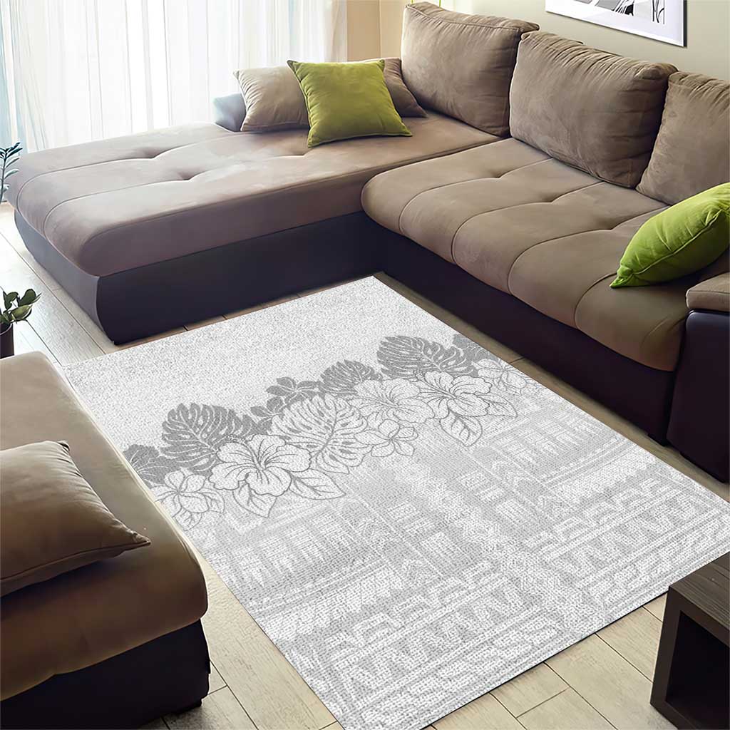Samoa Lotu Tamaiti Area Rug White Sunday Polynesian Pattern With Tropical Flowers