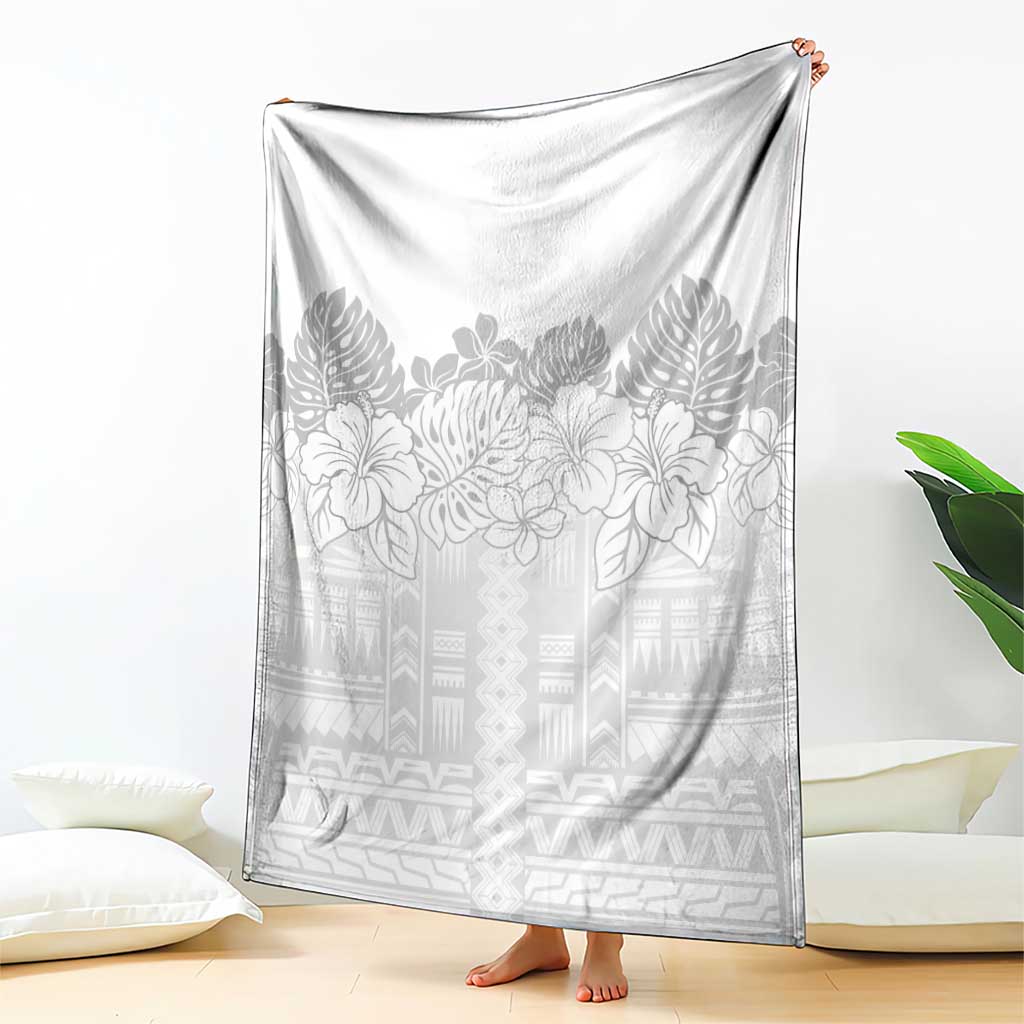 Samoa Lotu Tamaiti Blanket White Sunday Polynesian Pattern With Tropical Flowers LT05 - Polynesian Pride