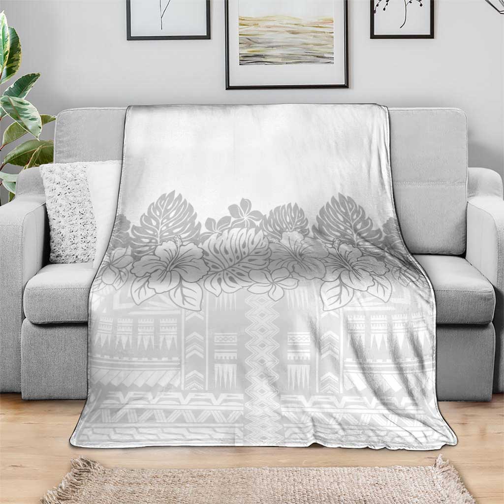 Samoa Lotu Tamaiti Blanket White Sunday Polynesian Pattern With Tropical Flowers LT05 - Polynesian Pride
