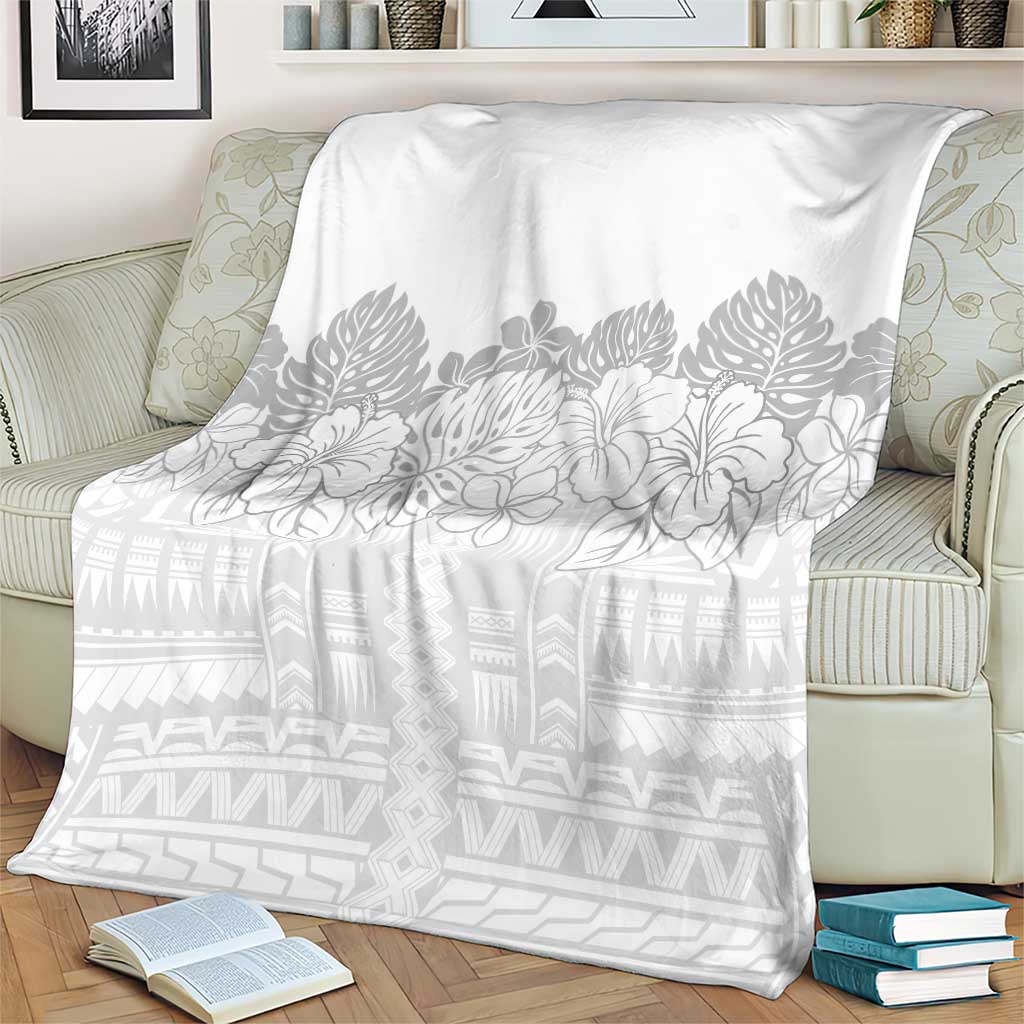 Samoa Lotu Tamaiti Blanket White Sunday Polynesian Pattern With Tropical Flowers LT05 - Polynesian Pride