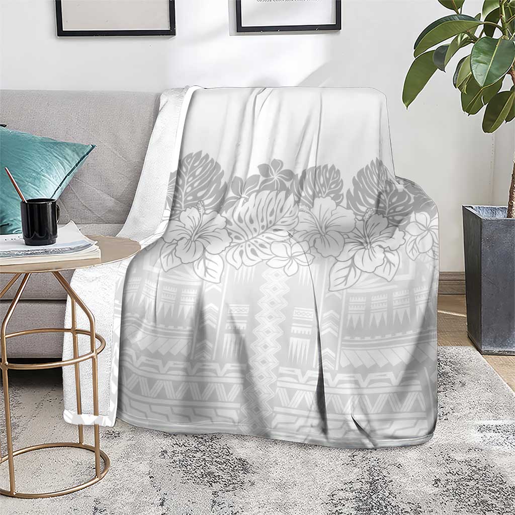 Samoa Lotu Tamaiti Blanket White Sunday Polynesian Pattern With Tropical Flowers LT05 - Polynesian Pride