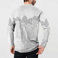 Samoa Lotu Tamaiti Button Sweatshirt White Sunday Polynesian Pattern With Tropical Flowers
