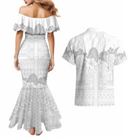 Samoa Lotu Tamaiti Couples Matching Mermaid Dress and Hawaiian Shirt White Sunday Polynesian Pattern With Tropical Flowers LT05 - Polynesian Pride