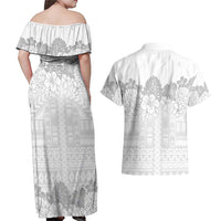 Samoa Lotu Tamaiti Couples Matching Off Shoulder Maxi Dress and Hawaiian Shirt White Sunday Polynesian Pattern With Tropical Flowers LT05 - Polynesian Pride
