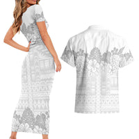 Samoa Lotu Tamaiti Couples Matching Short Sleeve Bodycon Dress and Hawaiian Shirt White Sunday Polynesian Pattern With Tropical Flowers LT05 - Polynesian Pride