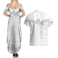 Samoa Lotu Tamaiti Couples Matching Summer Maxi Dress and Hawaiian Shirt White Sunday Polynesian Pattern With Tropical Flowers LT05 - Polynesian Pride