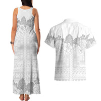Samoa Lotu Tamaiti Couples Matching Tank Maxi Dress and Hawaiian Shirt White Sunday Polynesian Pattern With Tropical Flowers LT05 - Polynesian Pride