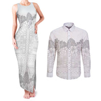 Samoa Lotu Tamaiti Couples Matching Tank Maxi Dress and Long Sleeve Button Shirt White Sunday Polynesian Pattern With Tropical Flowers LT05 White - Polynesian Pride