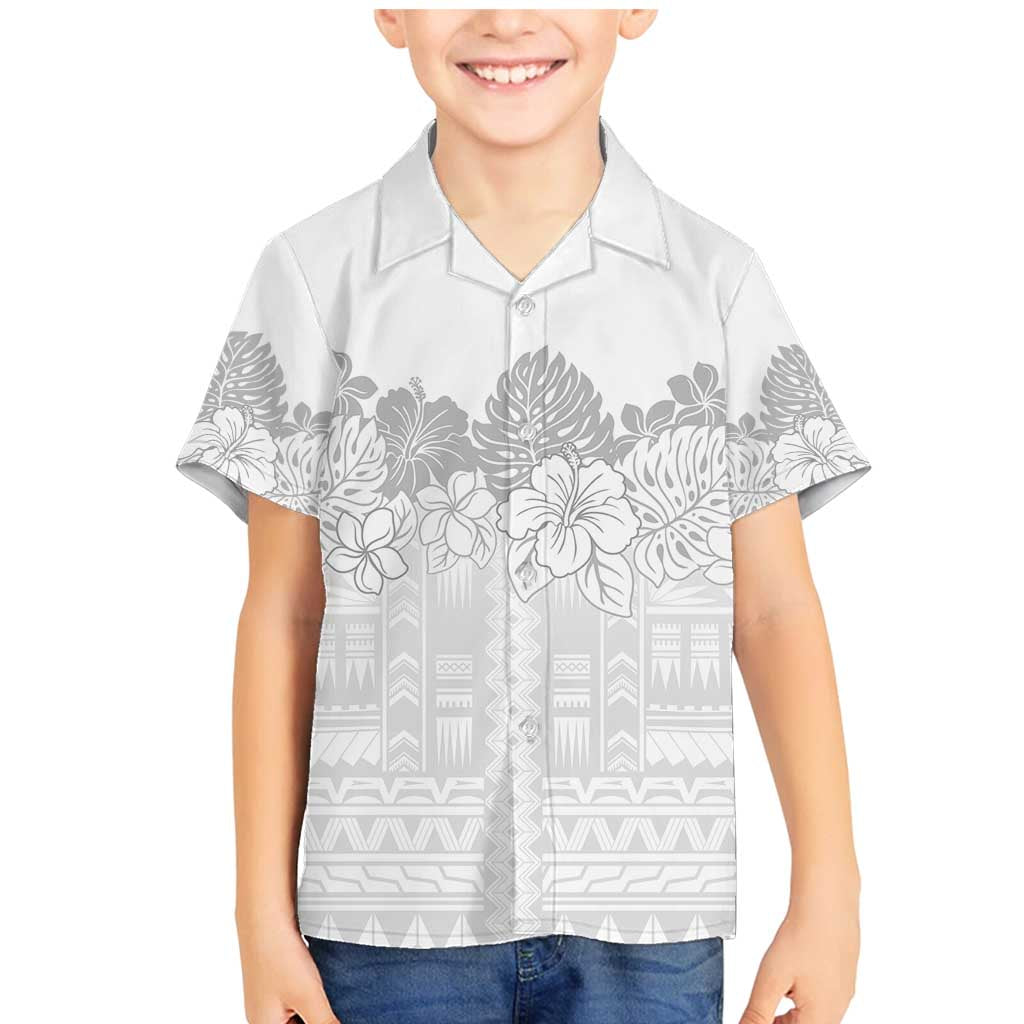 Samoa Lotu Tamaiti Family Matching Mermaid Dress and Hawaiian Shirt White Sunday Polynesian Pattern With Tropical Flowers LT05 Son's Shirt White - Polynesian Pride