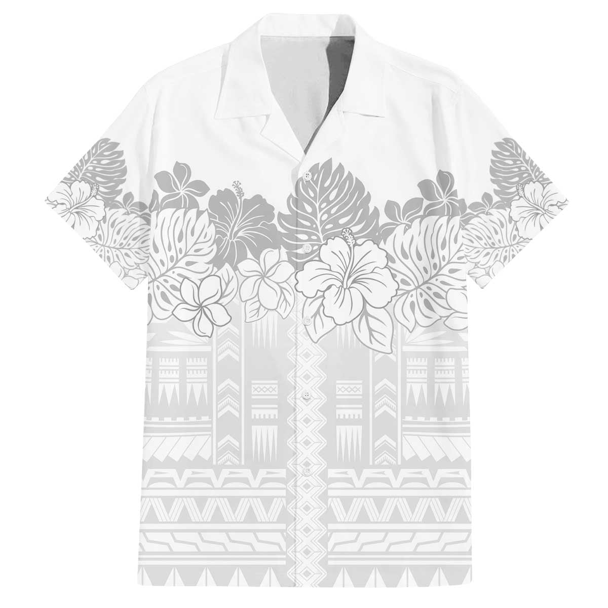 Samoa Lotu Tamaiti Family Matching Off The Shoulder Long Sleeve Dress and Hawaiian Shirt White Sunday Polynesian Pattern With Tropical Flowers LT05 Dad's Shirt - Short Sleeve White - Polynesian Pride