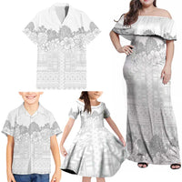 Samoa Lotu Tamaiti Family Matching Off Shoulder Maxi Dress and Hawaiian Shirt White Sunday Polynesian Pattern With Tropical Flowers LT05 - Polynesian Pride