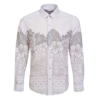 Samoa Lotu Tamaiti Family Matching Off Shoulder Maxi Dress and Hawaiian Shirt White Sunday Polynesian Pattern With Tropical Flowers LT05 Dad's Shirt - Long Sleeve White - Polynesian Pride