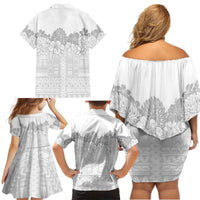 Samoa Lotu Tamaiti Family Matching Off Shoulder Short Dress and Hawaiian Shirt White Sunday Polynesian Pattern With Tropical Flowers LT05 - Polynesian Pride