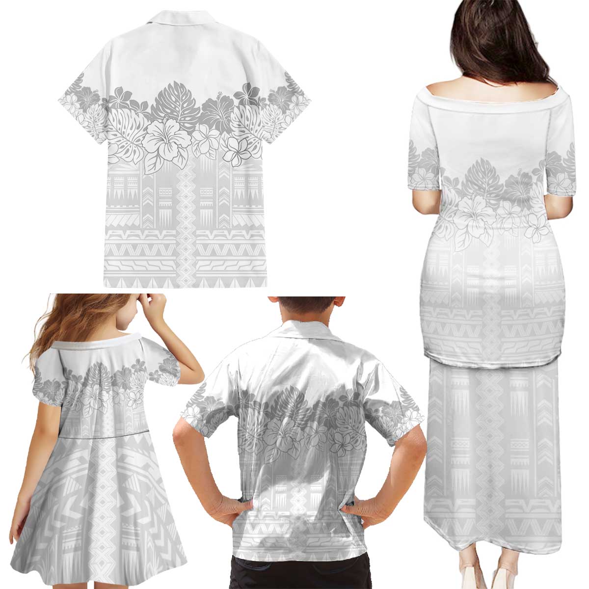 Samoa Lotu Tamaiti Family Matching Puletasi and Hawaiian Shirt White Sunday Polynesian Pattern With Tropical Flowers LT05 - Polynesian Pride