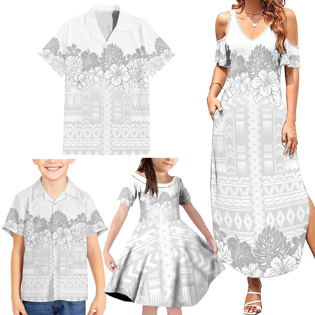Samoa Lotu Tamaiti Family Matching Summer Maxi Dress and Hawaiian Shirt White Sunday Polynesian Pattern With Tropical Flowers LT05 - Polynesian Pride