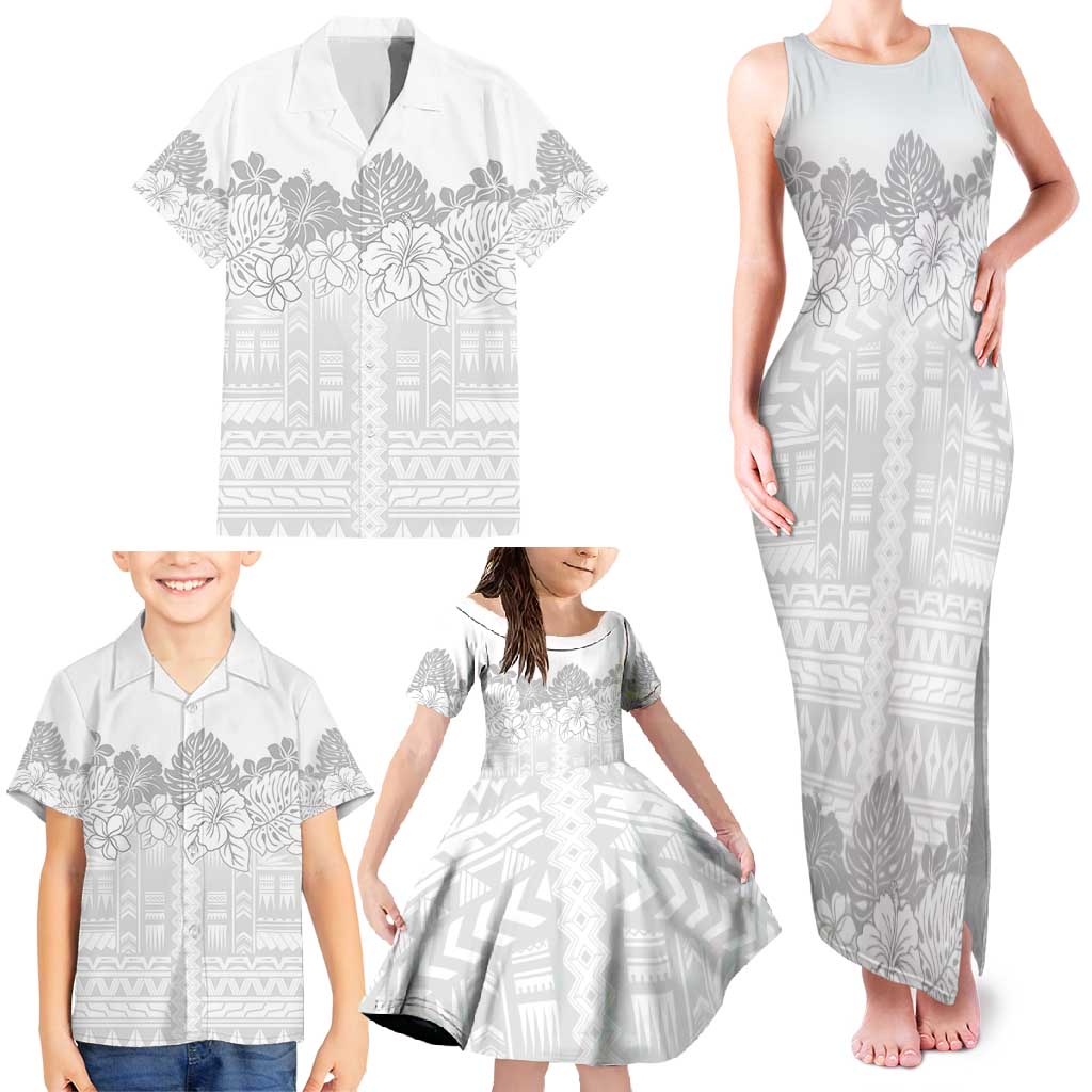 Samoa Lotu Tamaiti Family Matching Tank Maxi Dress and Hawaiian Shirt White Sunday Polynesian Pattern With Tropical Flowers LT05 - Polynesian Pride