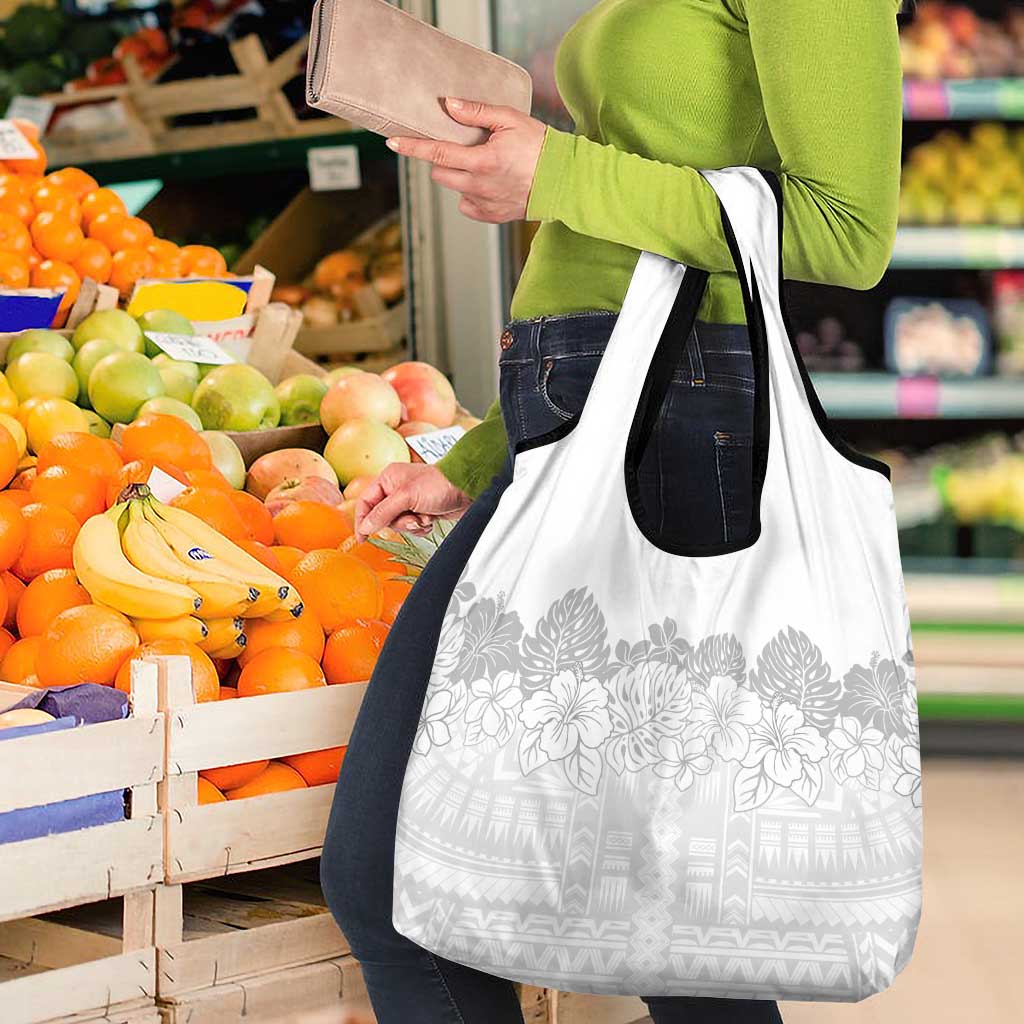 Samoa Lotu Tamaiti Grocery Bag White Sunday Polynesian Pattern With Tropical Flowers