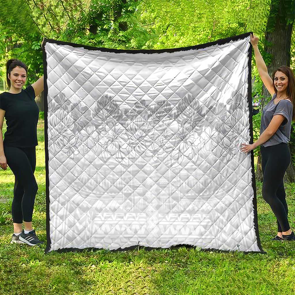 Samoa Lotu Tamaiti Quilt White Sunday Polynesian Pattern With Tropical Flowers