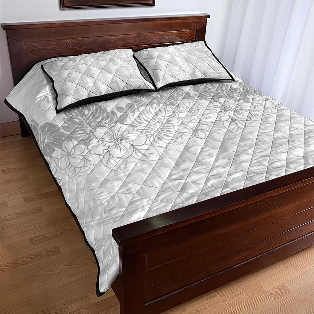 Samoa Lotu Tamaiti Quilt Bed Set White Sunday Polynesian Pattern With Tropical Flowers