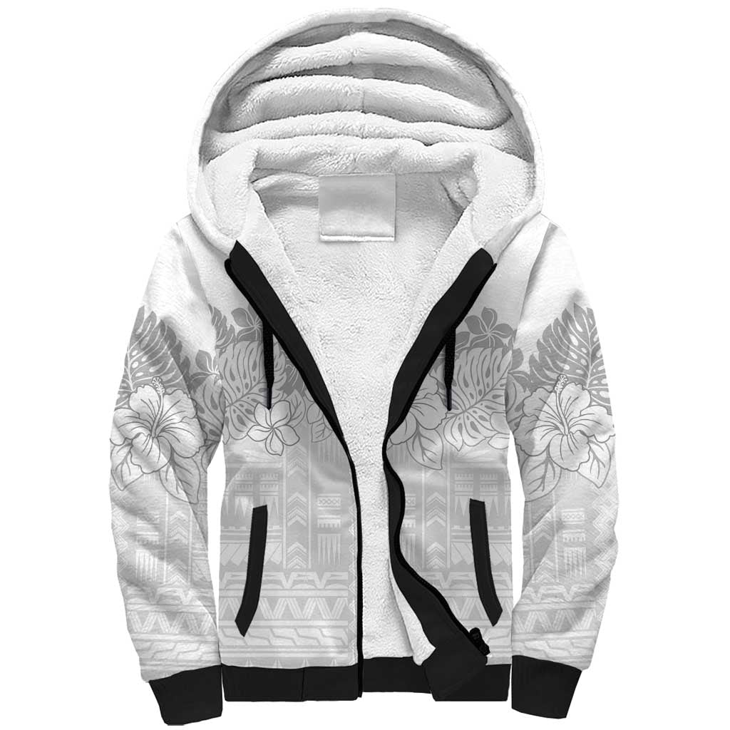 Samoa Lotu Tamaiti Sherpa Hoodie White Sunday Polynesian Pattern With Tropical Flowers LT05 Unisex White - Polynesian Pride