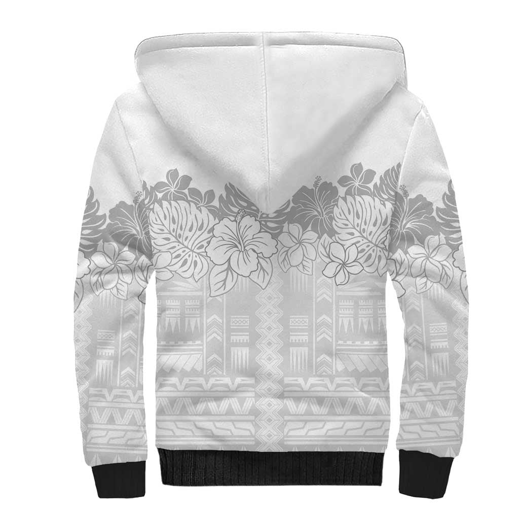 Samoa Lotu Tamaiti Sherpa Hoodie White Sunday Polynesian Pattern With Tropical Flowers LT05 - Polynesian Pride