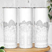 Samoa Lotu Tamaiti Skinny Tumbler White Sunday Polynesian Pattern With Tropical Flowers