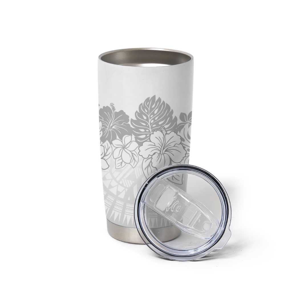 Samoa Lotu Tamaiti Tumbler Cup White Sunday Polynesian Pattern With Tropical Flowers
